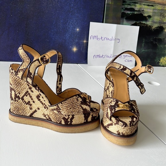 Celine made in Italy all over leopard print open toe size 7M(37) strappy wedges - Picture 9 of 17